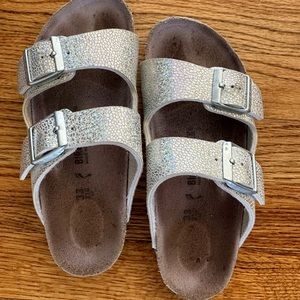 Kids birkenstock silver metallic Arizona sandal